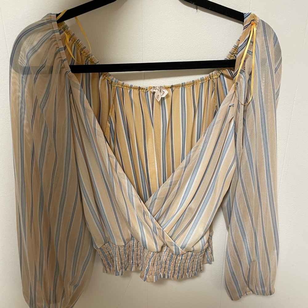 Yellow and blue striped blouse